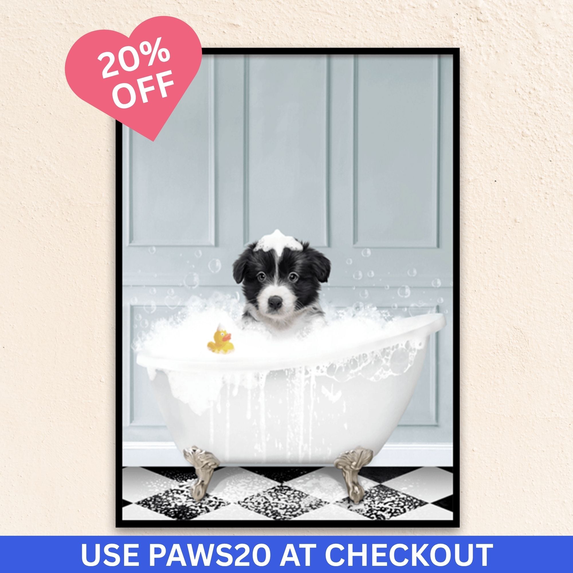 Custom Bathroom Art Dog Portrait I In The Bath Tub