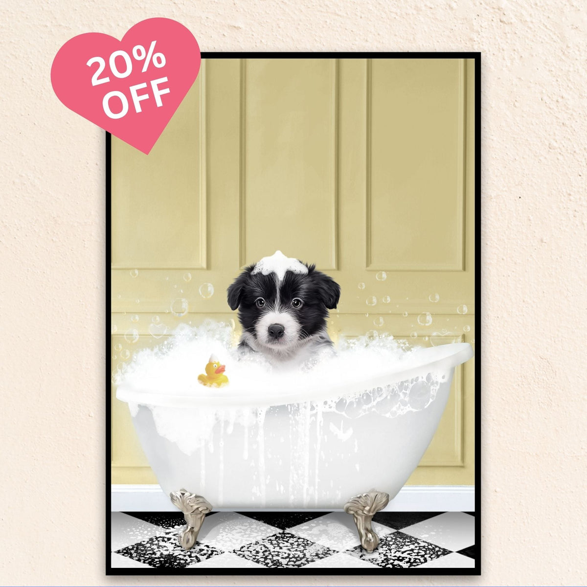 Custom Bathroom Pet Portrait | In The Bath Tub - Yellow