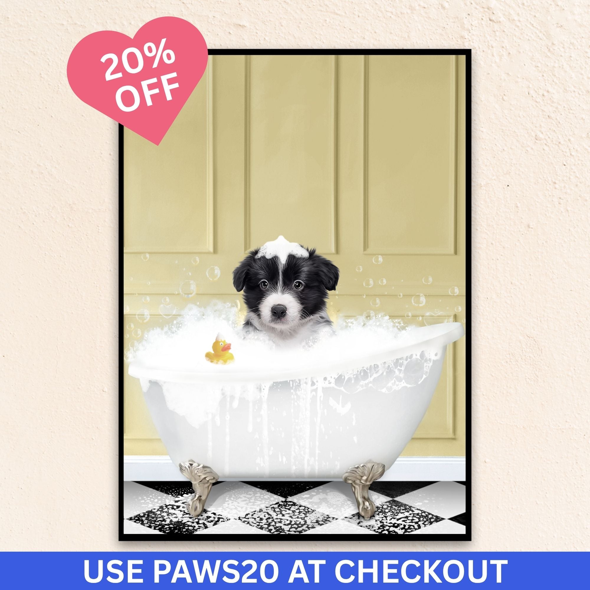 Custom Bathroom Dog Portrait I In The Bath Tub - Yellow