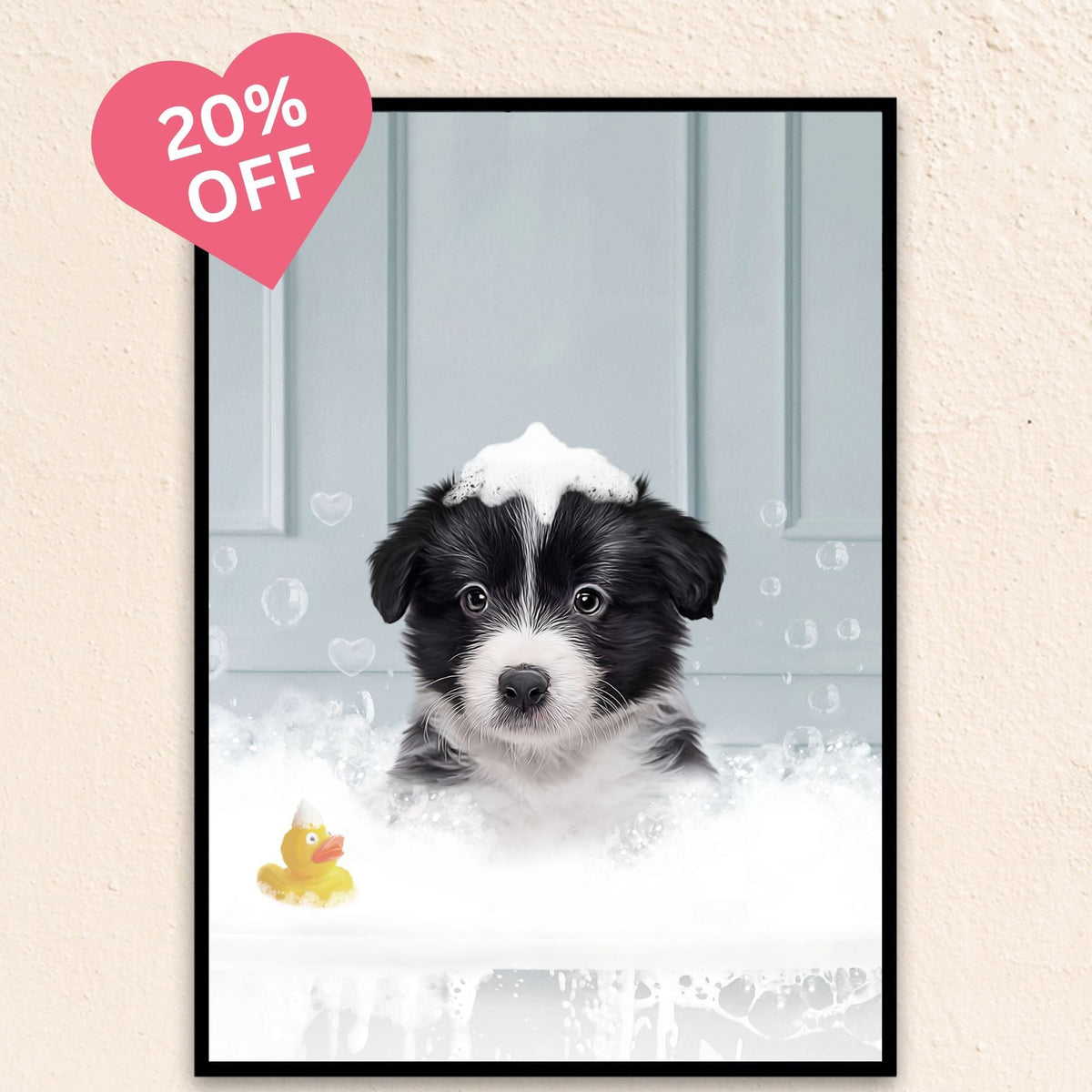 Custom Bathroom Art Dog Portrait I In The Bath Tub Close up - Blue
