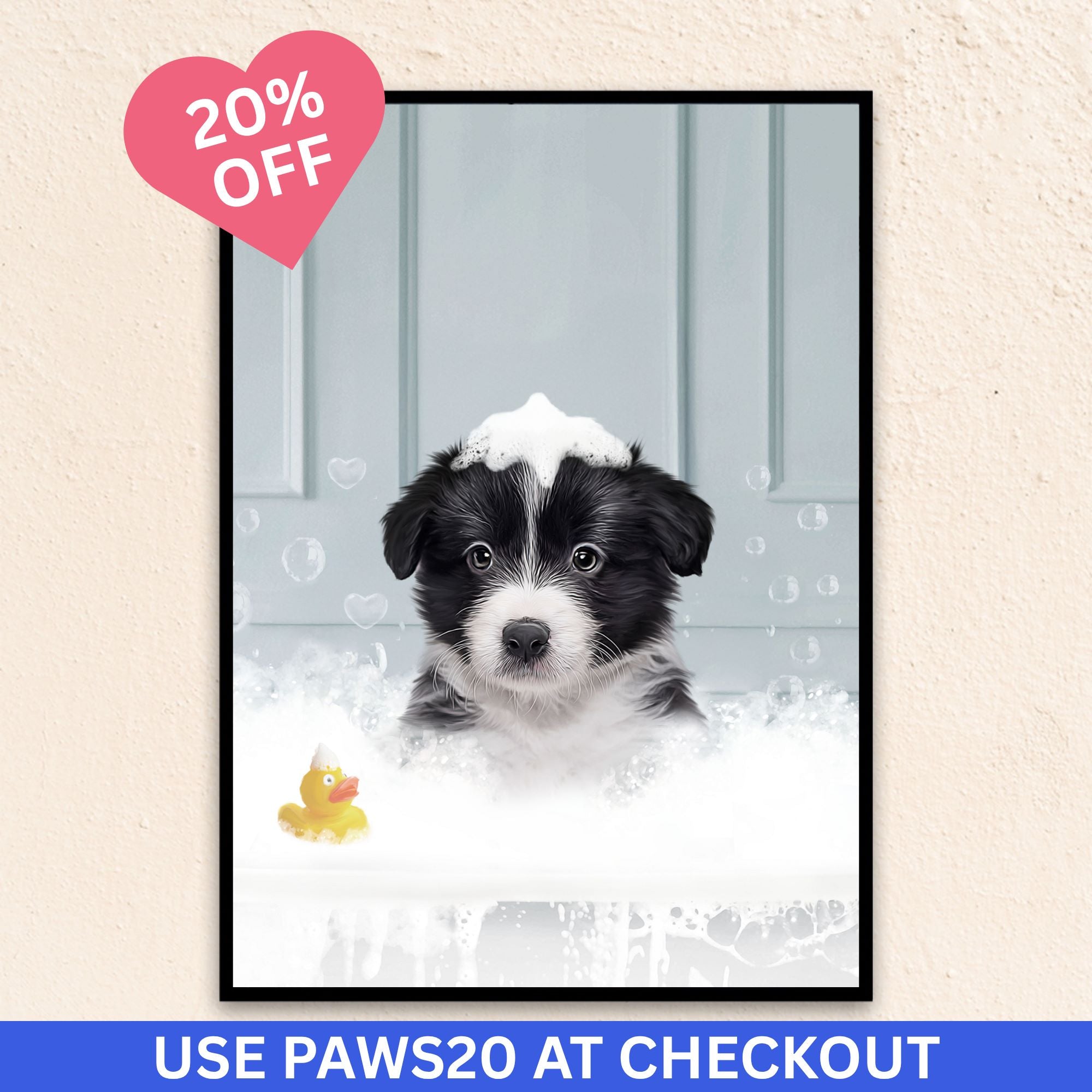 Custom Funny Art Pet Portrait | In The Bath Tub Close Up - Blue