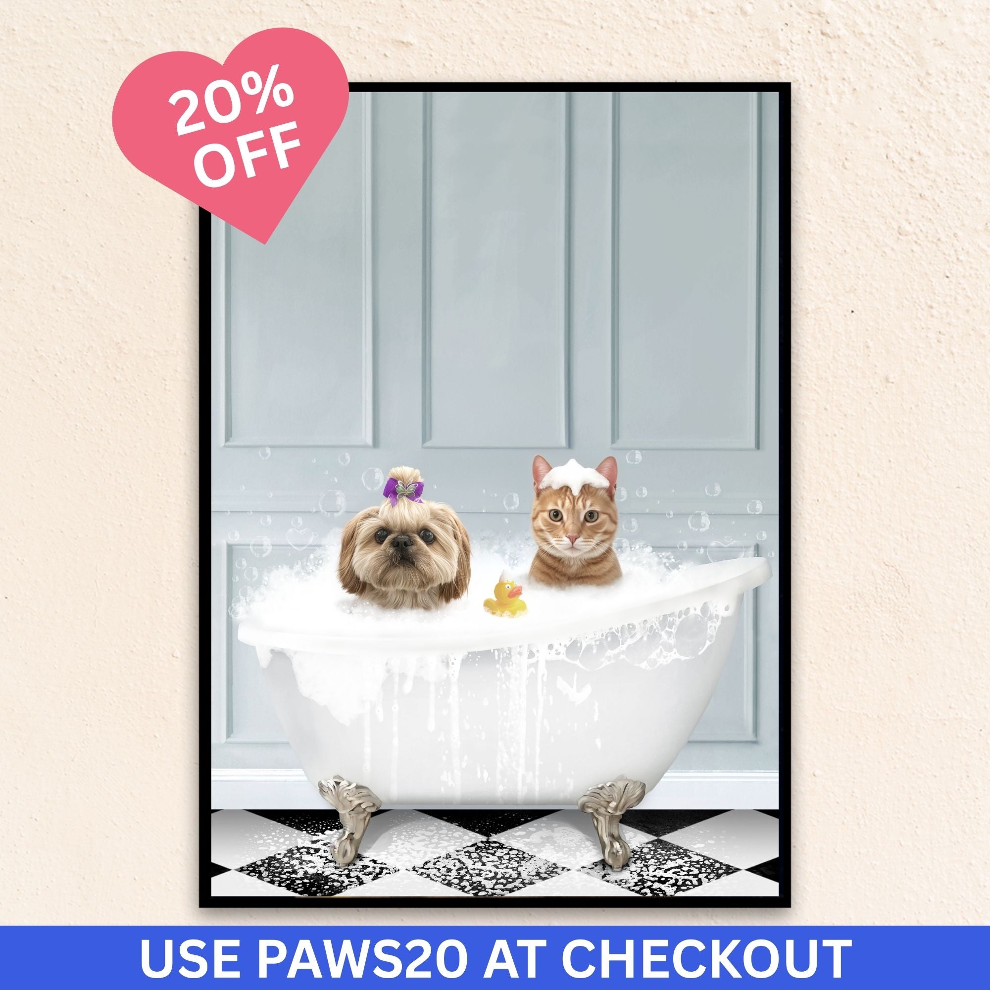 Custom Funny Pet Portraits | Multiple Pets In The Bath Tub