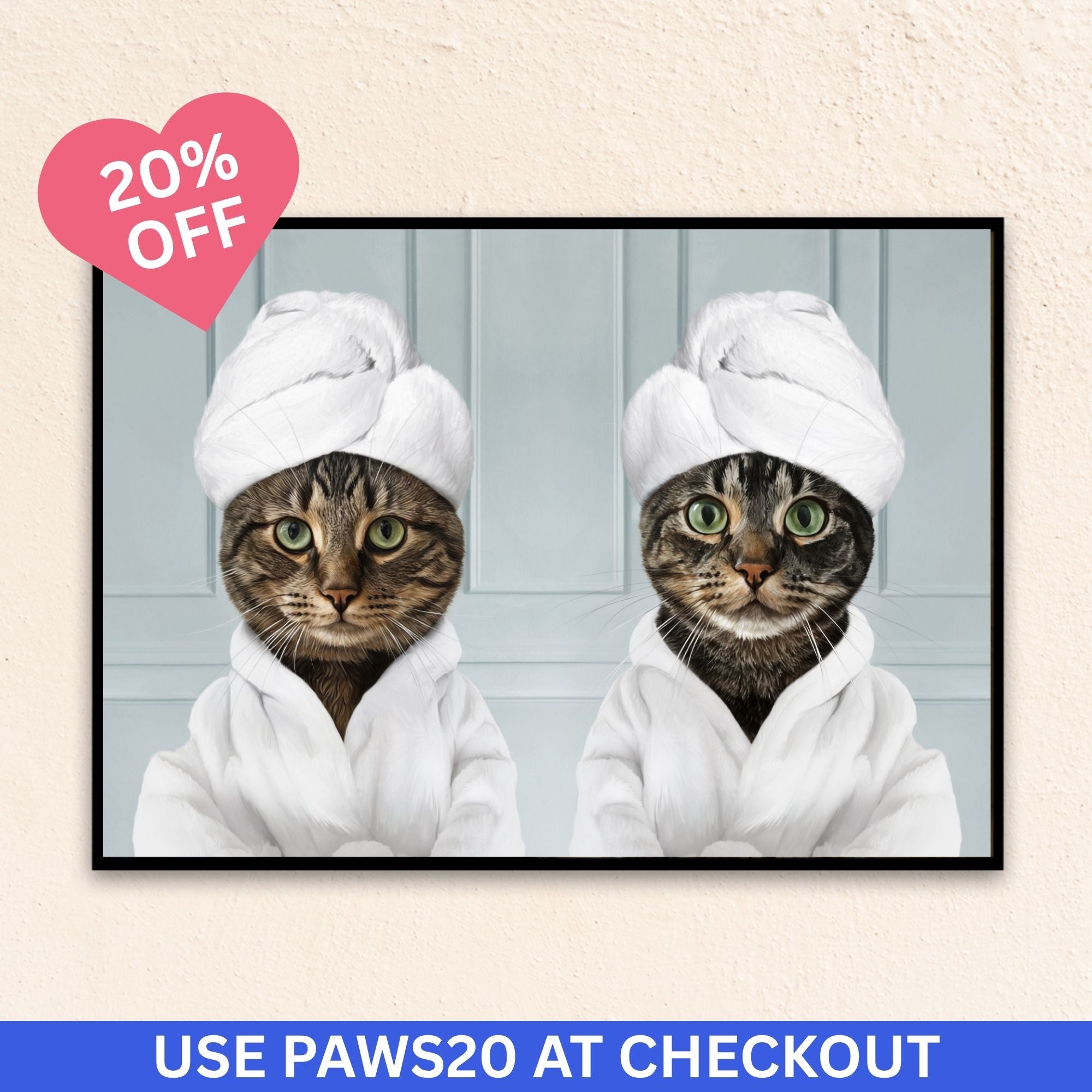 Custom Funny Pet Portrait I Two Pets Wearing A Bathrobe