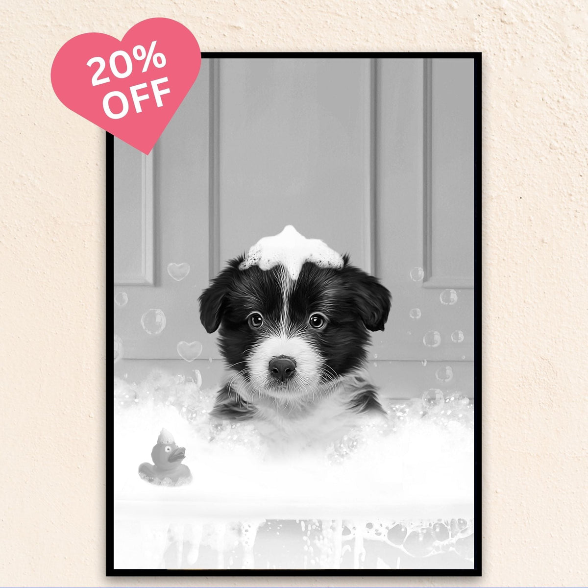 Custom Bathroom Art Pet Portrait | In The Bath Tub Close Up - Black & White