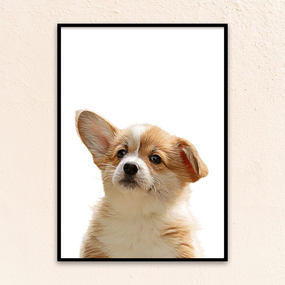 Custom minimal pet portrait. Welsh Corgi puppy.