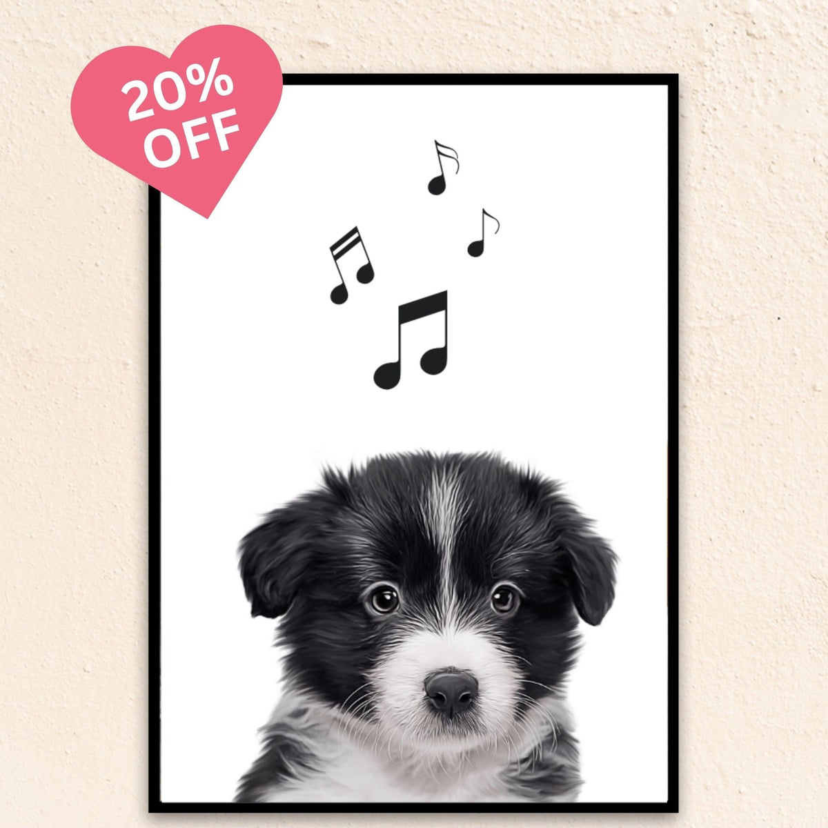 Custom Modern Pet Portrait | Musical Notes