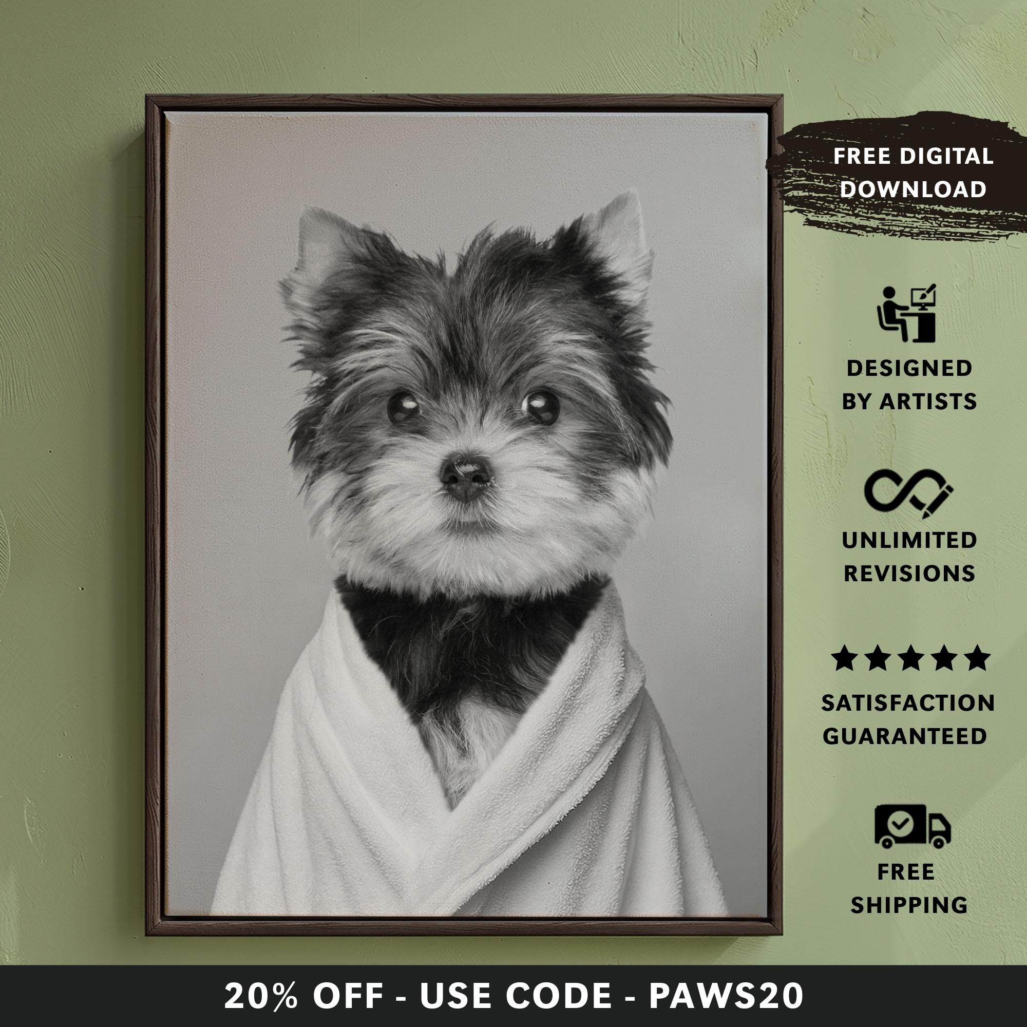 Custom Bathroom Dog Portrait | Black & White Robe