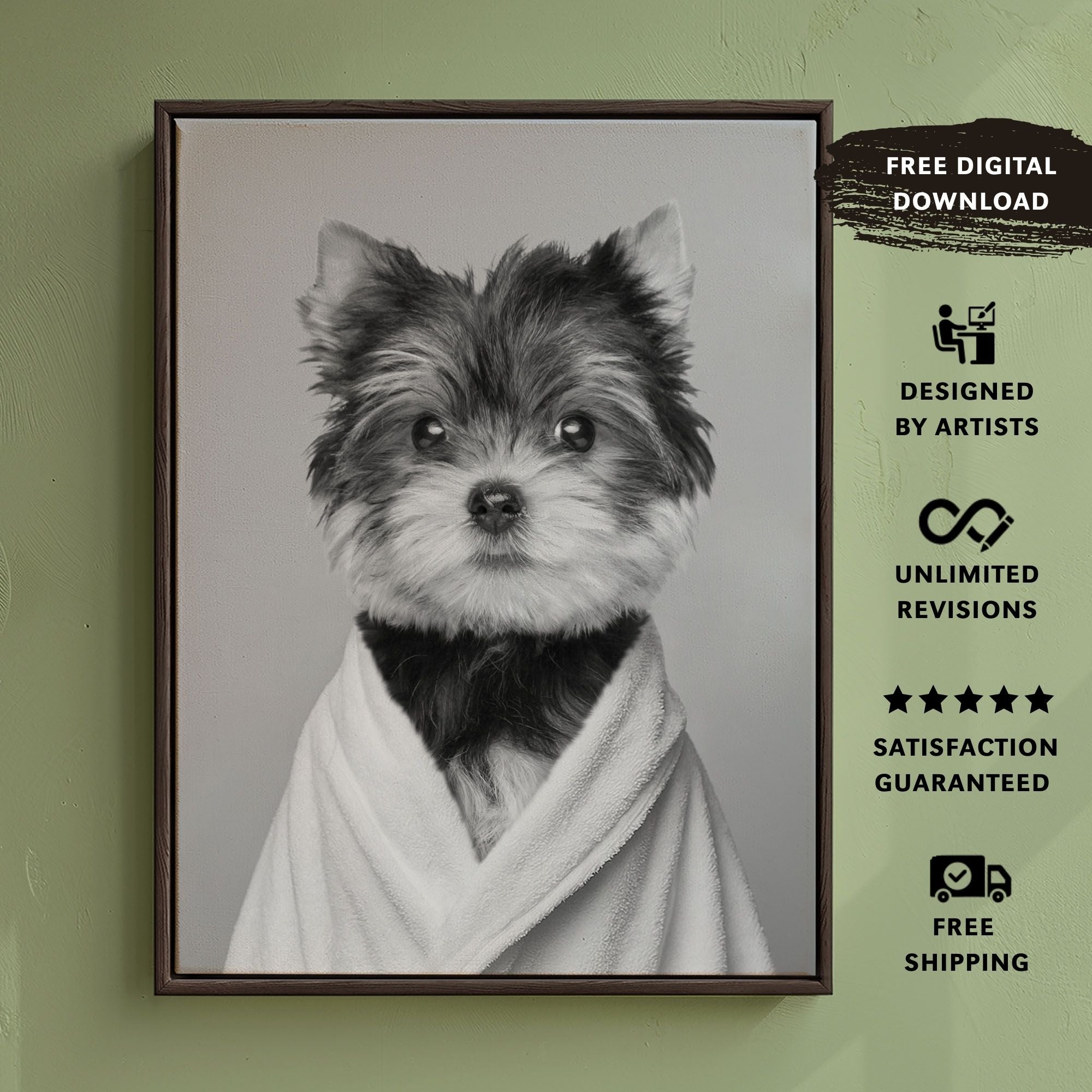 Custom Bathroom Pet Portrait | Black & White Robe