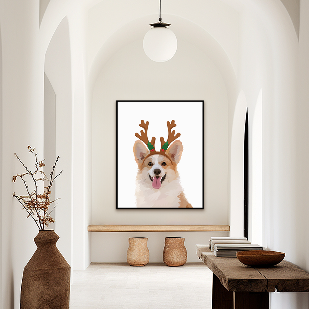 Custom Christmas Pet Portrait Holiday| Reindeer