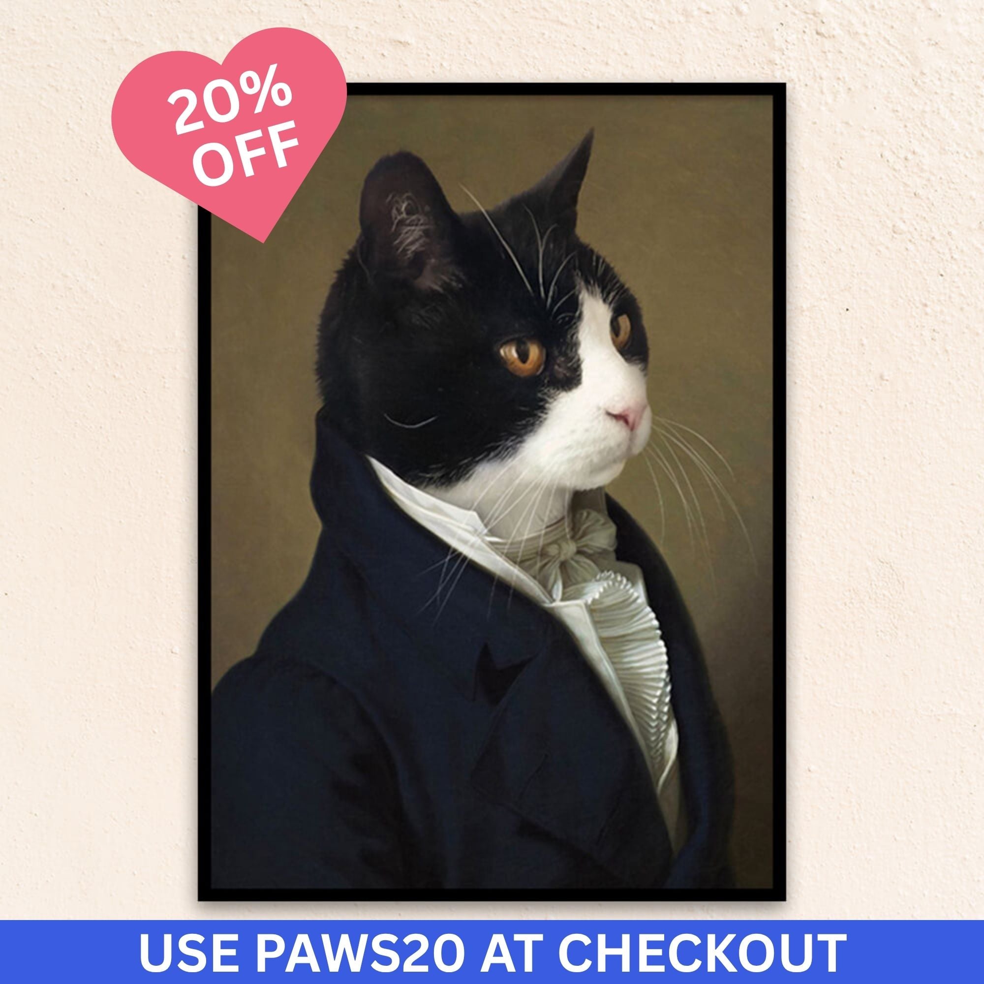 Custom medieval pet portrait of The English Gentleman, featuring a poised feline in a velvet coat and cravat, exuding timeless charm and noble elegance.