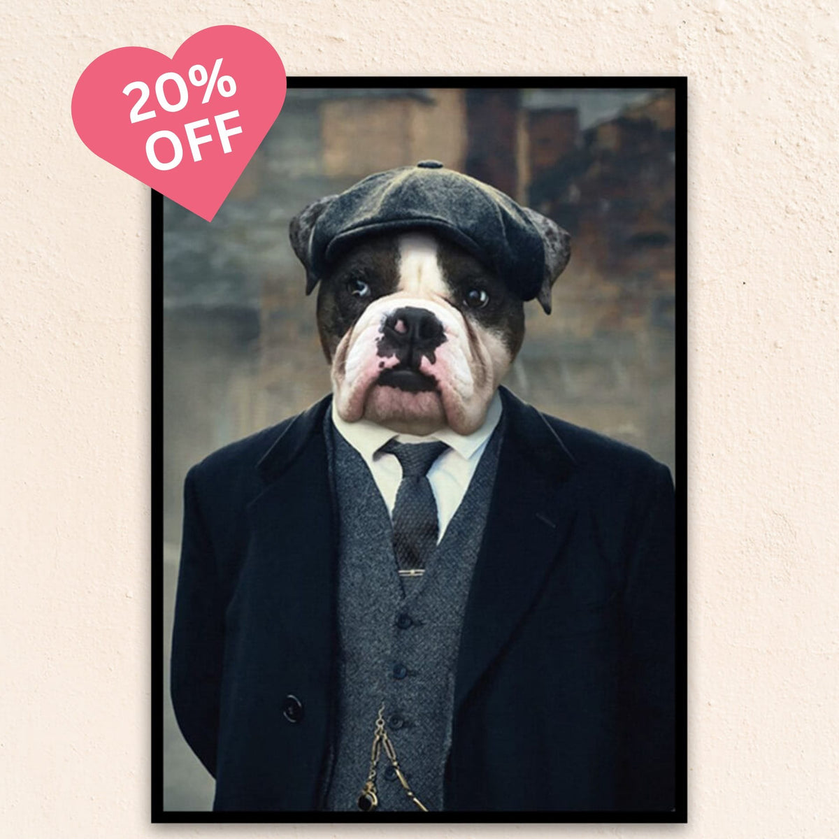 Custom medieval cat portrait titled The Gangster, featuring a cat in confident pose, wrapped in a tailored coat and cap, blending charm with streetwise flair.