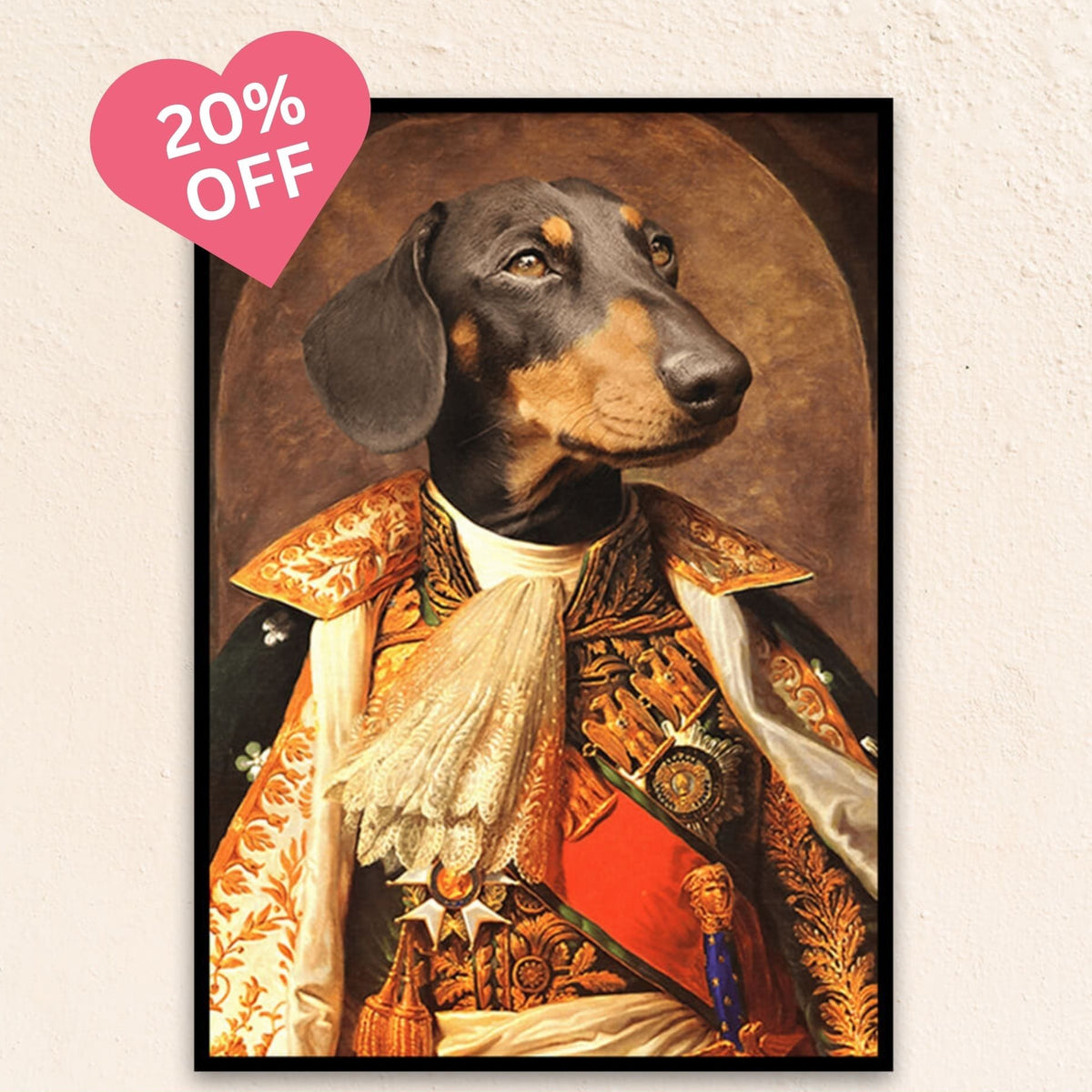 Custom medieval cat portrait of a cat in The Napoleon figure, showcasing a commanding pose in a decorated military coat, embodying courage and strategy.