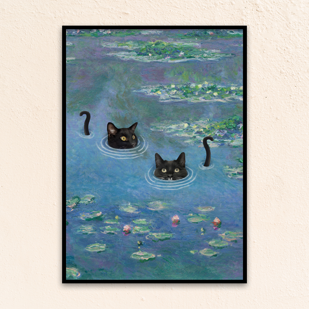 Custom Funny Pet Portrait | Water Lilies 2 Pets