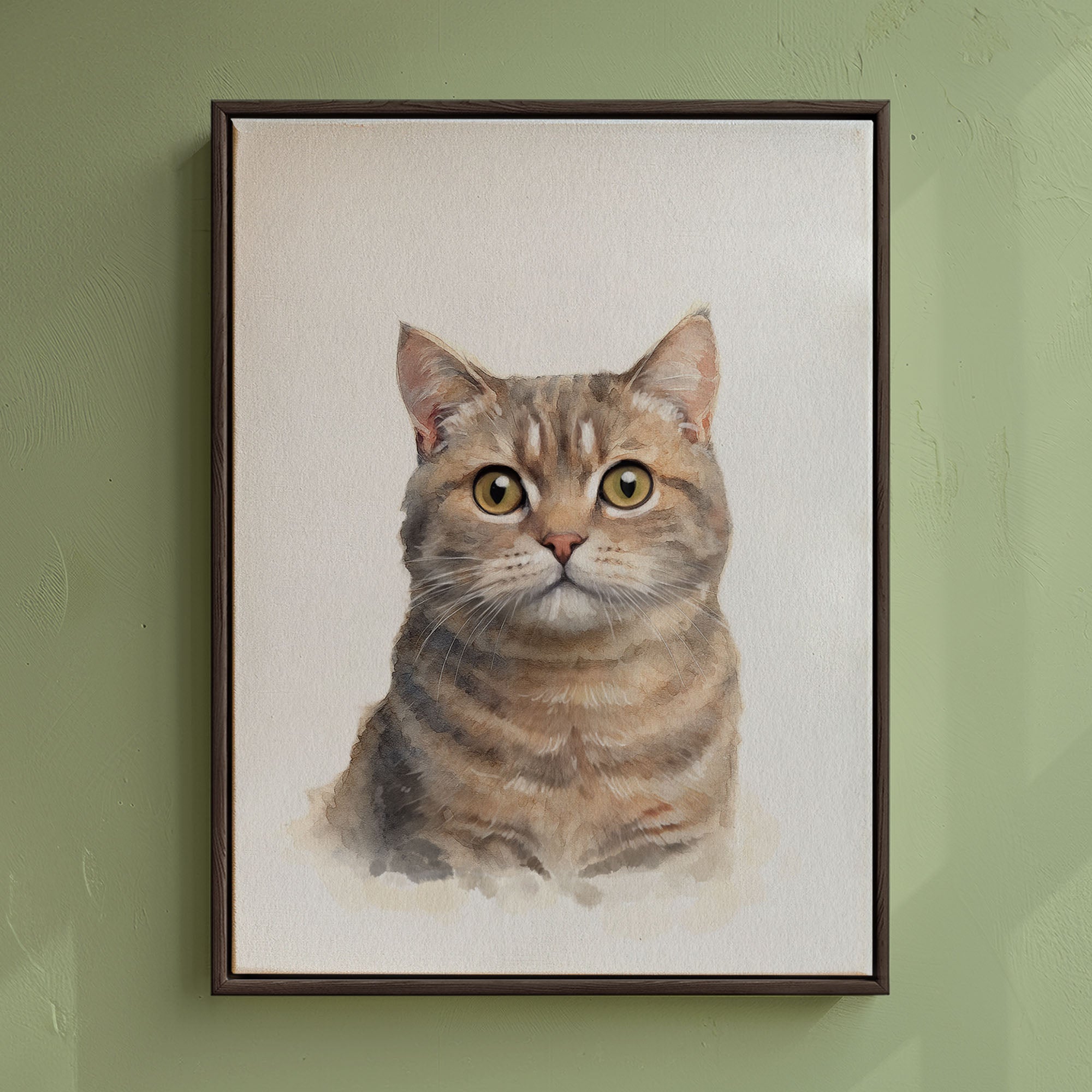 Custom watercolor cat portrait created by real artists from a photo of your cat, capturing its personality and charm.
